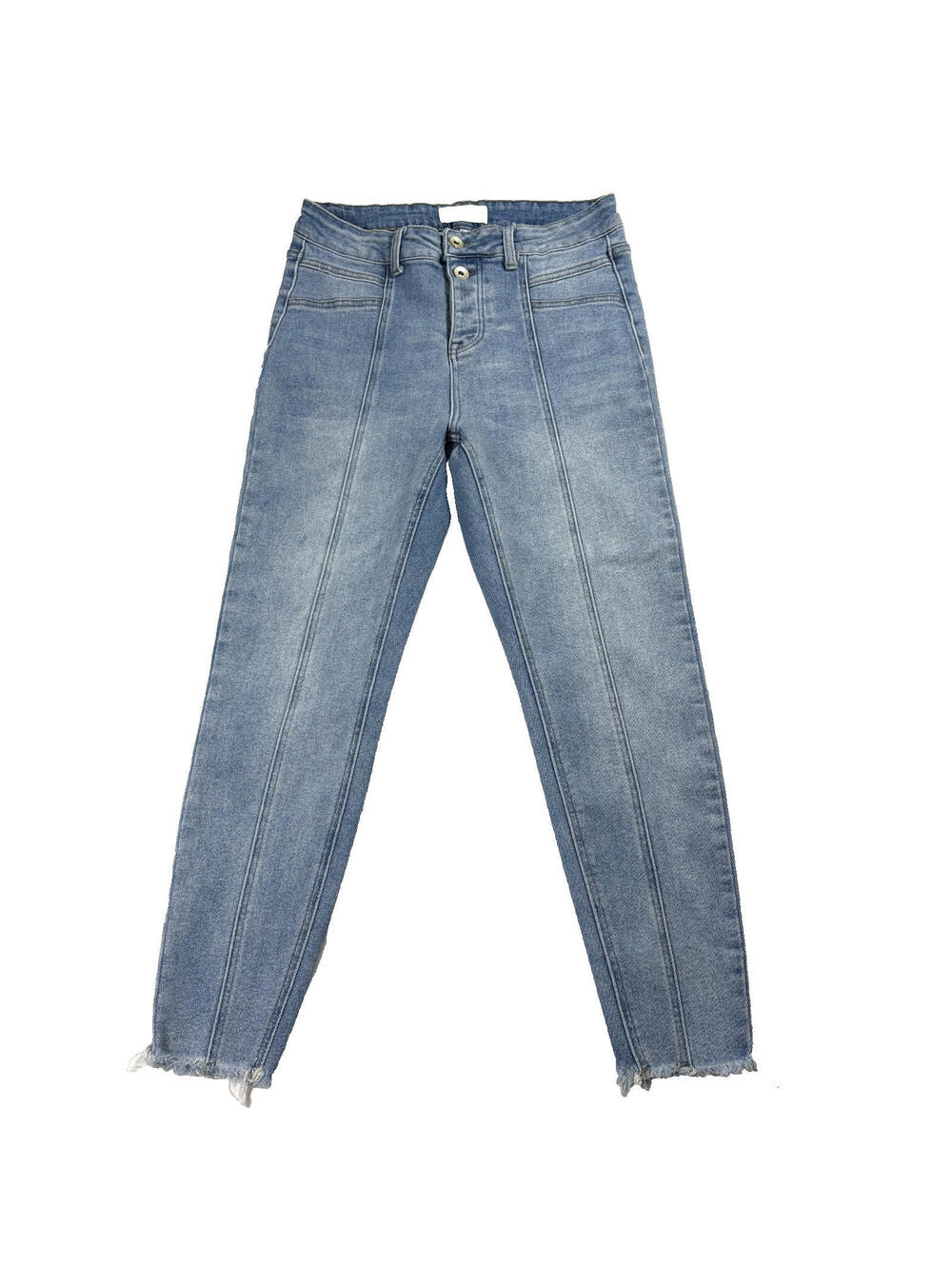 Haute Curve Jeans Womens 14 High Rise Light Wash Skinny Button Fly Frayed Hem